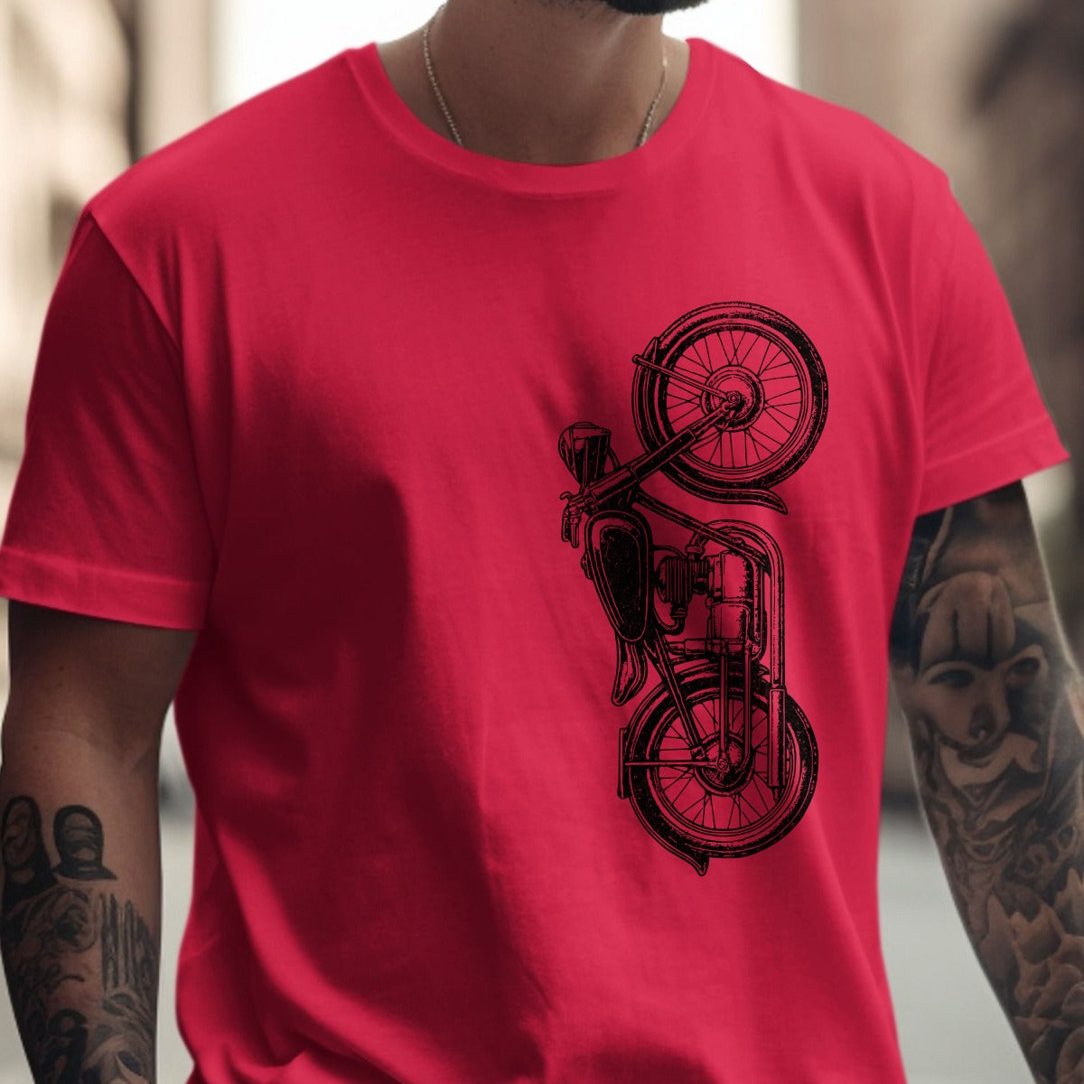 Bold Red Graphic Print T-Shirt with Motorcycle product type