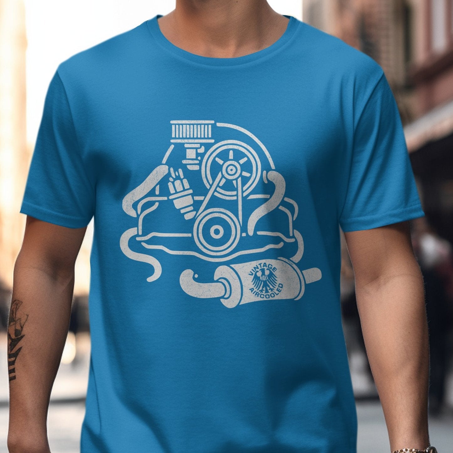 Unique Artistic Car Engine Design Blue T-shirt product