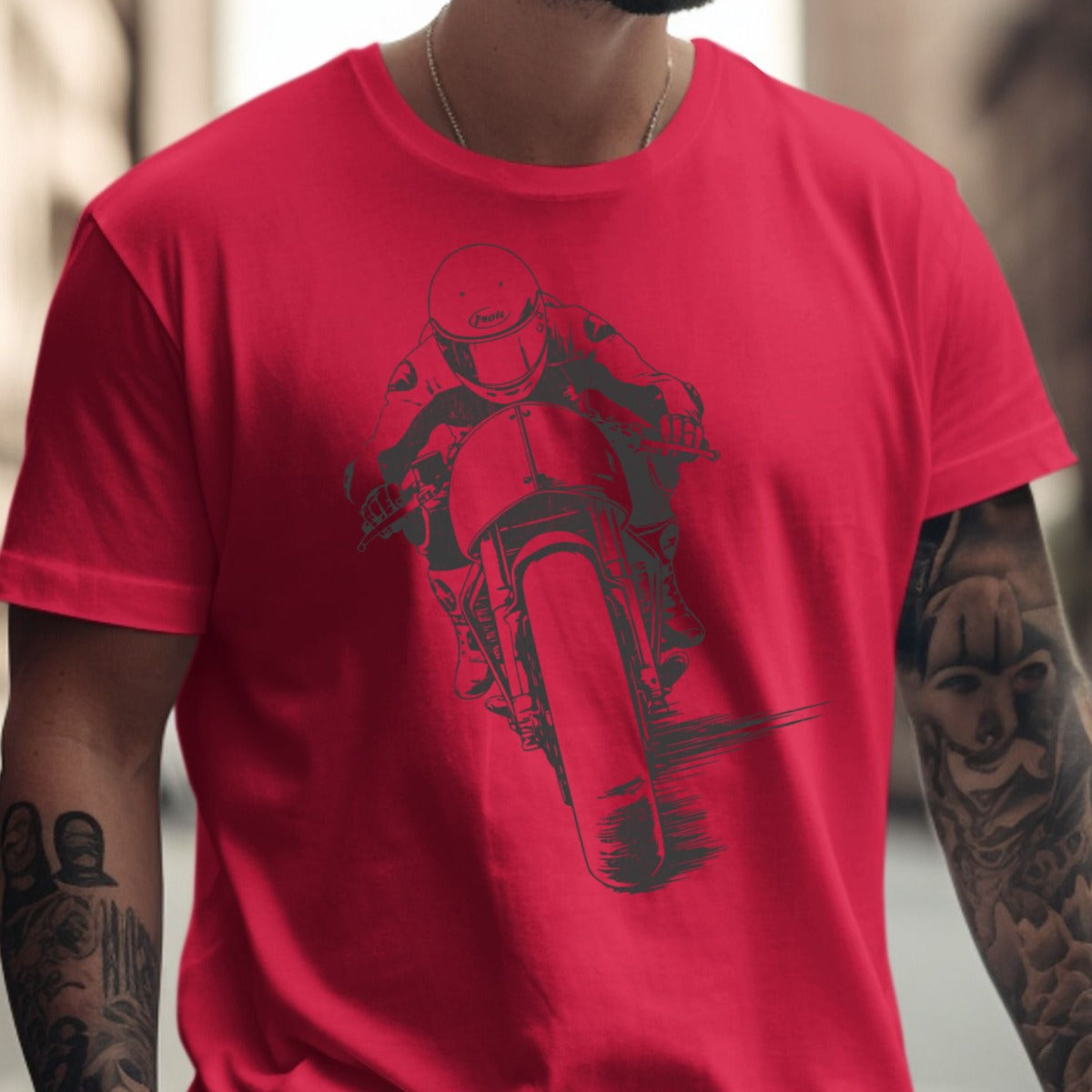 Biker Graphic Printed Red T-shirt unique apparel product