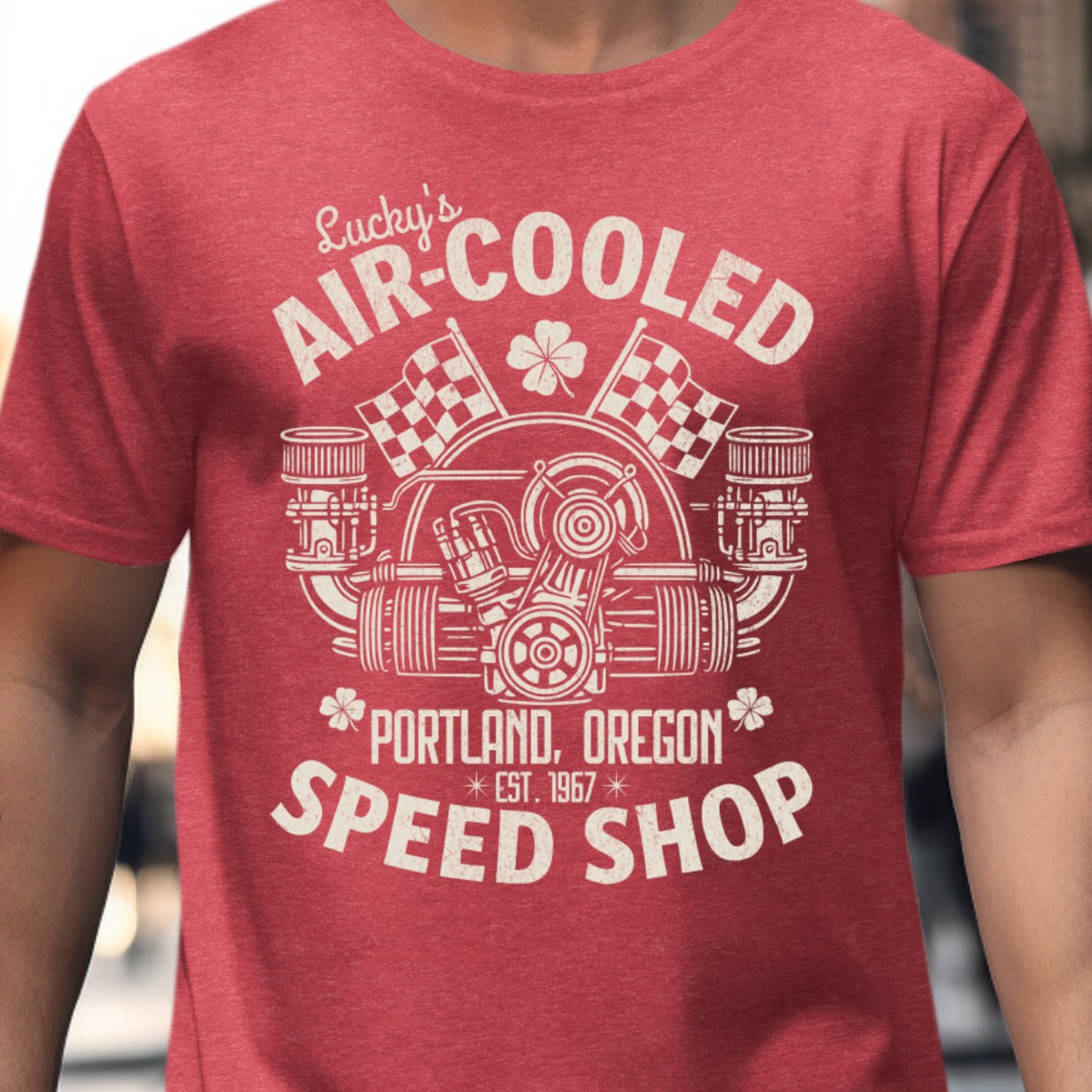 Lucky's Air-Cooled Speed Shop Red T-Shirt product type