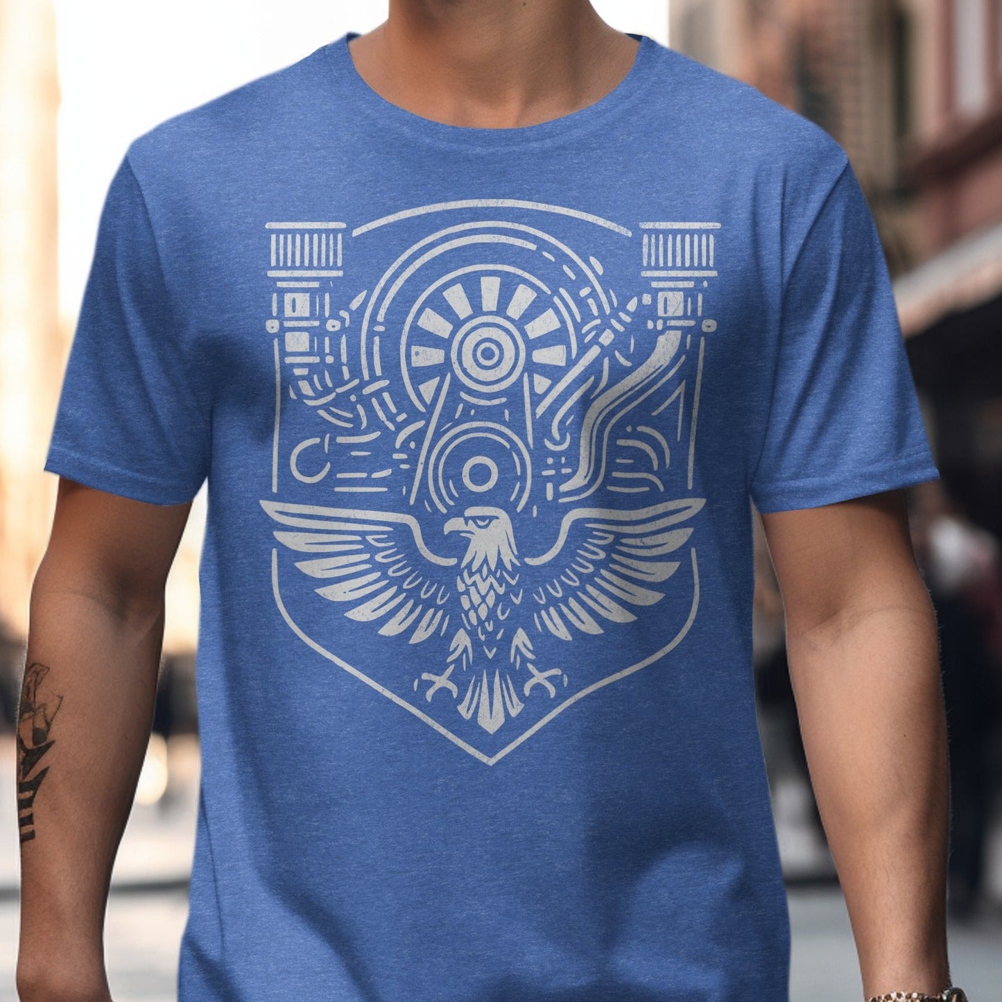 Stylish Blue T-Shirt with Mechanical Bird Design product type