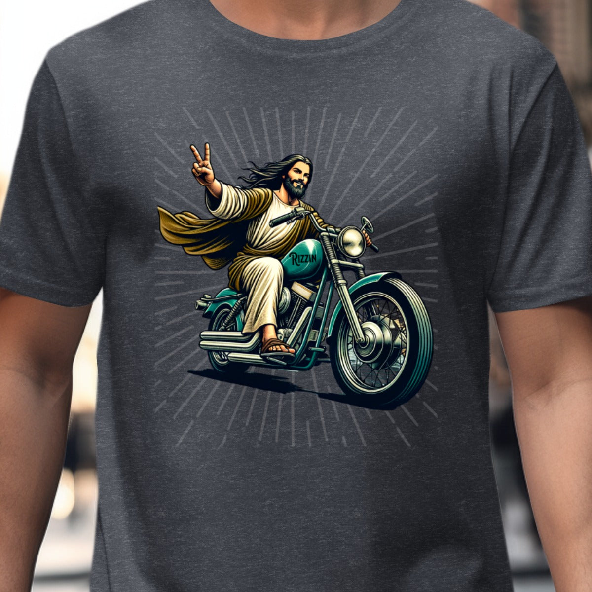 Jesus Riding Motorcycle Graphic T-shirt product type