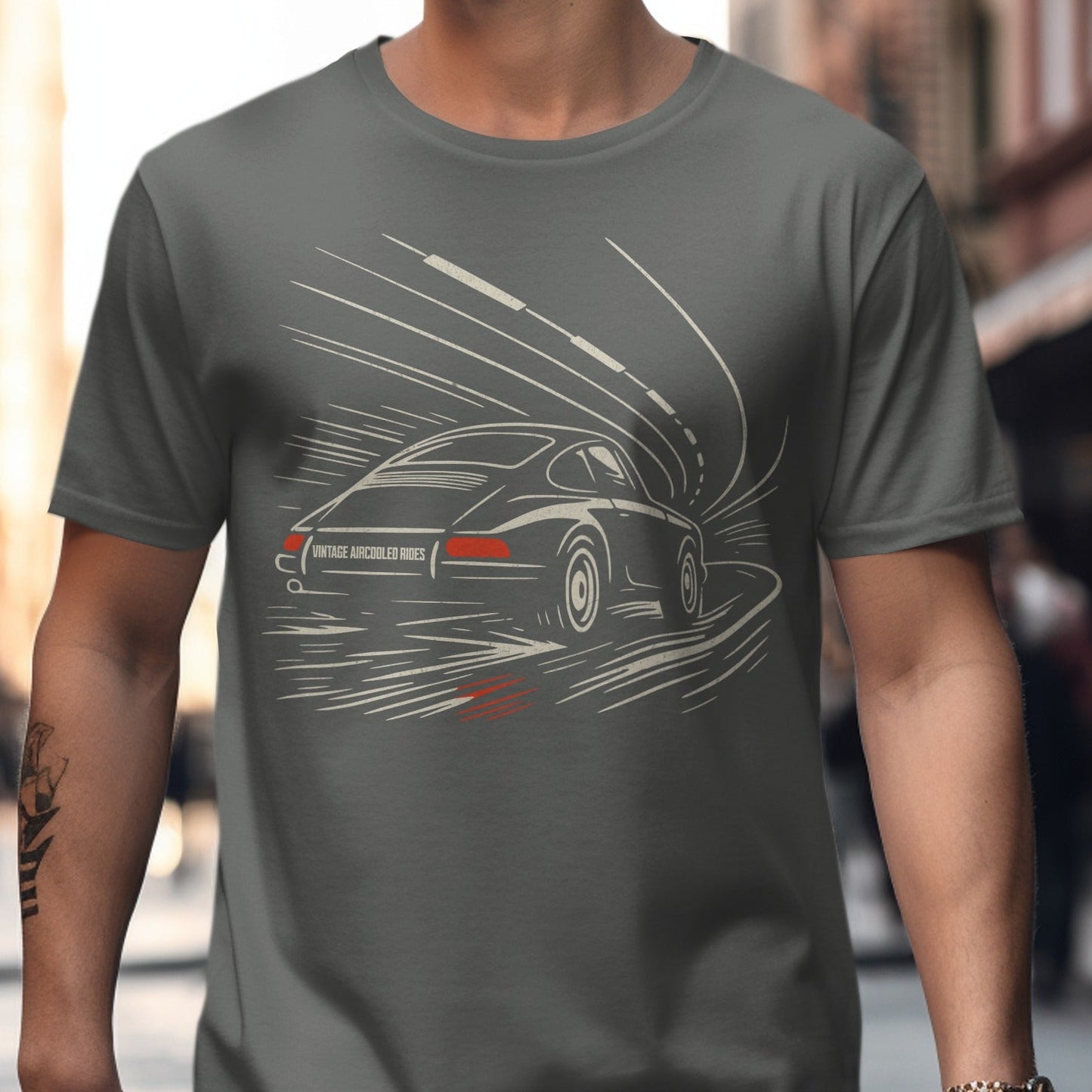Retro Speeding Car Graphic on Gray T-Shirt product