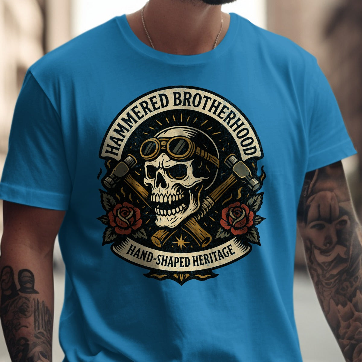 Hammered Brotherhood Skull Graphic Print T-Shirt product
