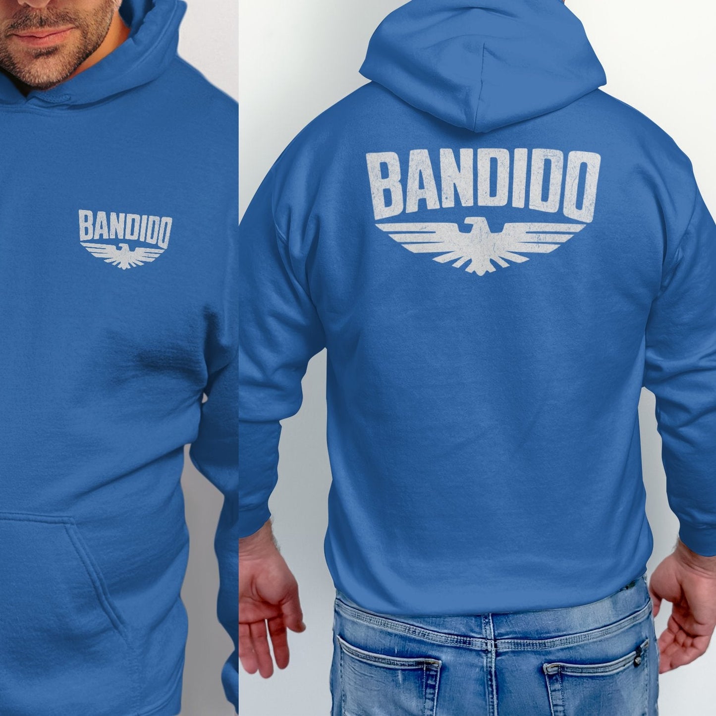 BANDIDO Blue Hoodie with Front and Back Print product