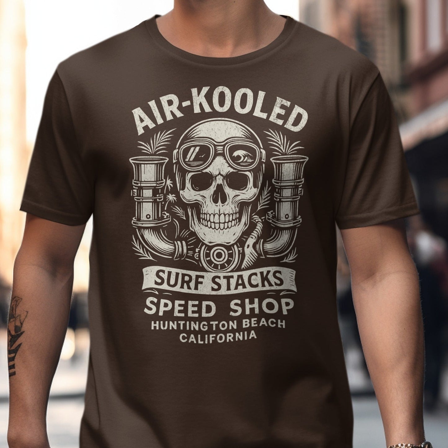 Air-Kooled Surf Stacks Graphic Brown T-shirt product
