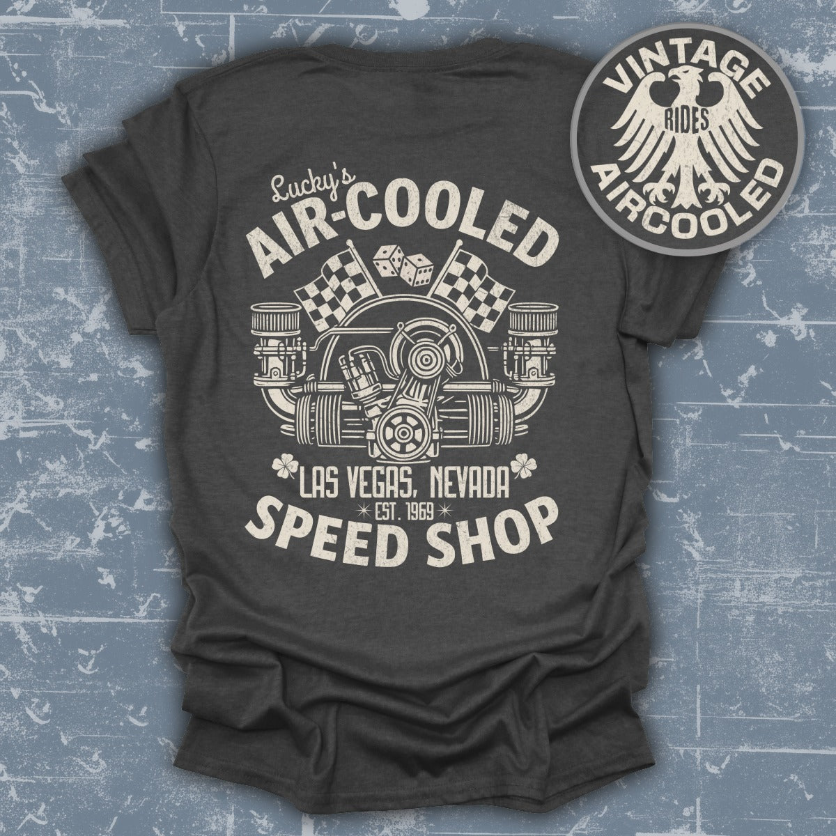 Lucky's Air-Cooled Speed Shop Vintage Rides T-shirt product