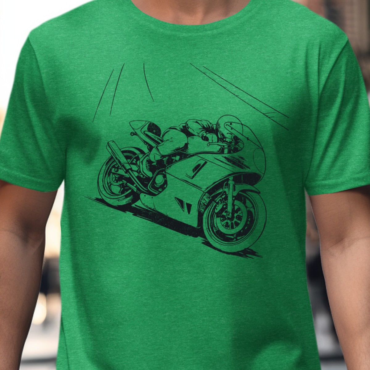 Green T-Shirt With Racing Motorcycle Graphic product