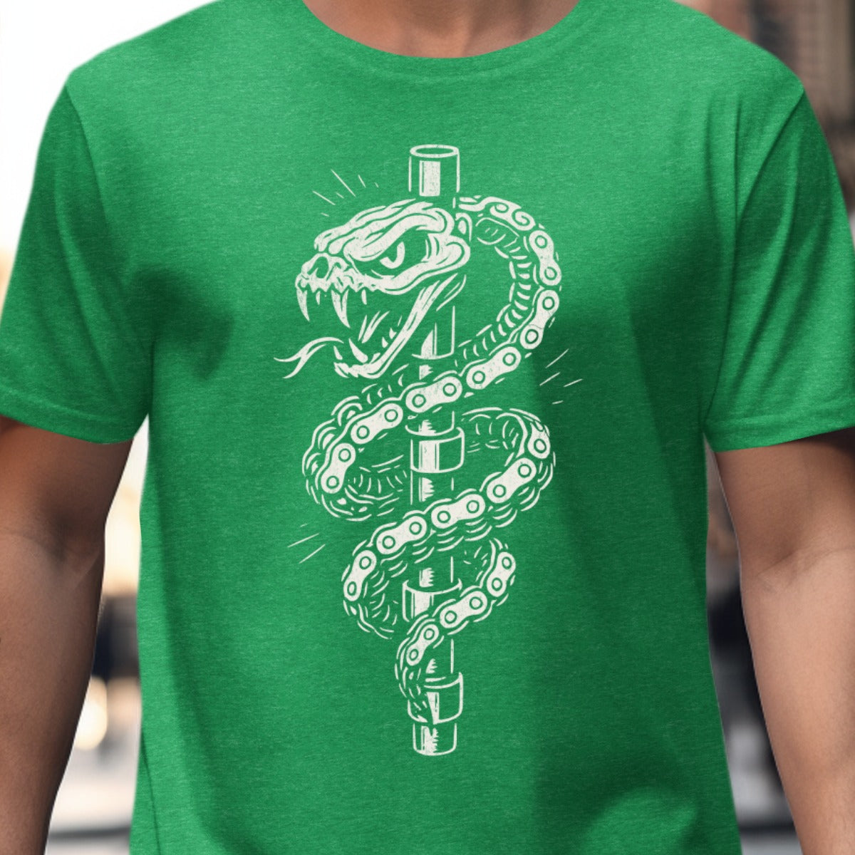 Serpent Wrapped Pole Graphic Green T-shirt product