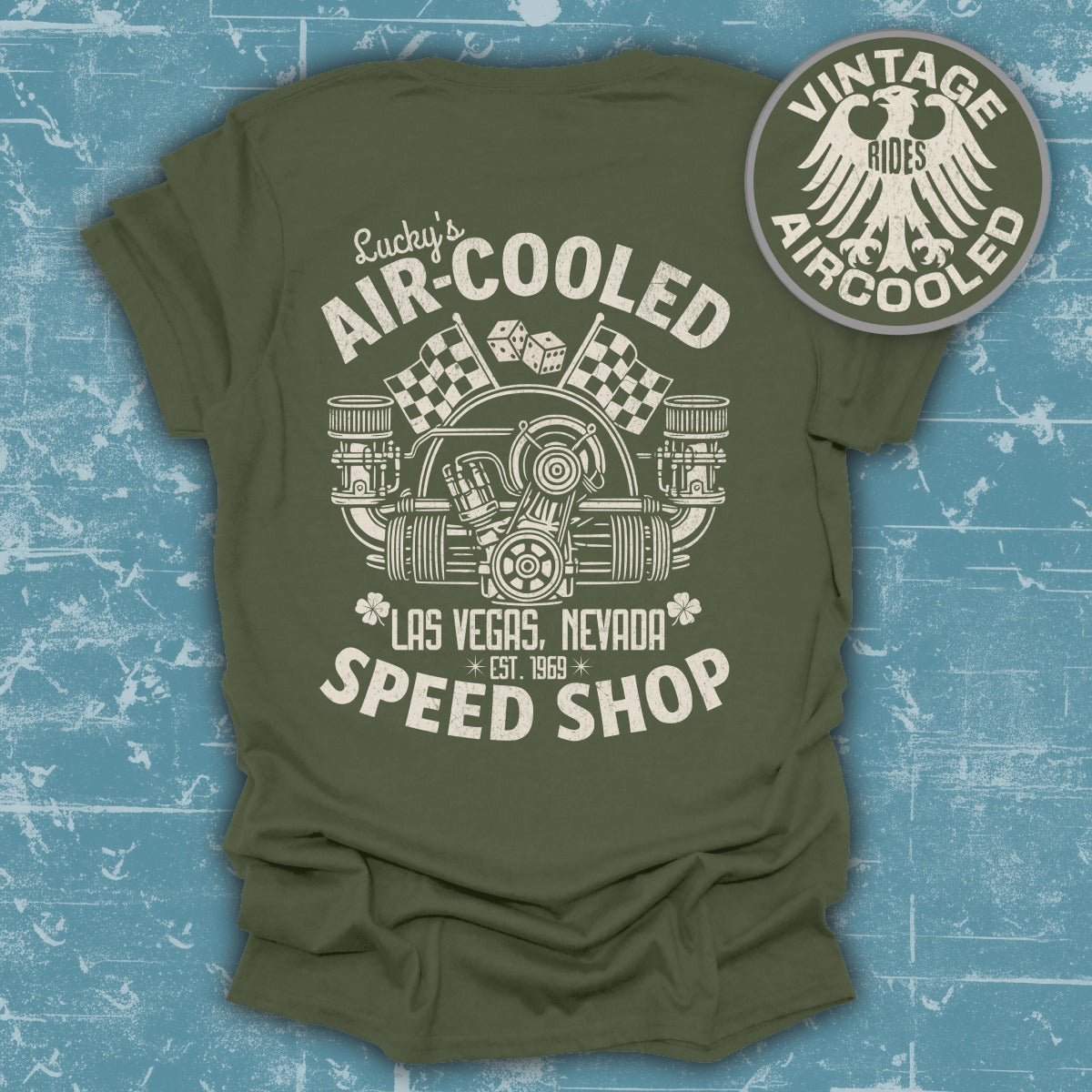 Lucky's Air-Cooled Speed Shop Vintage Rides T-shirt product