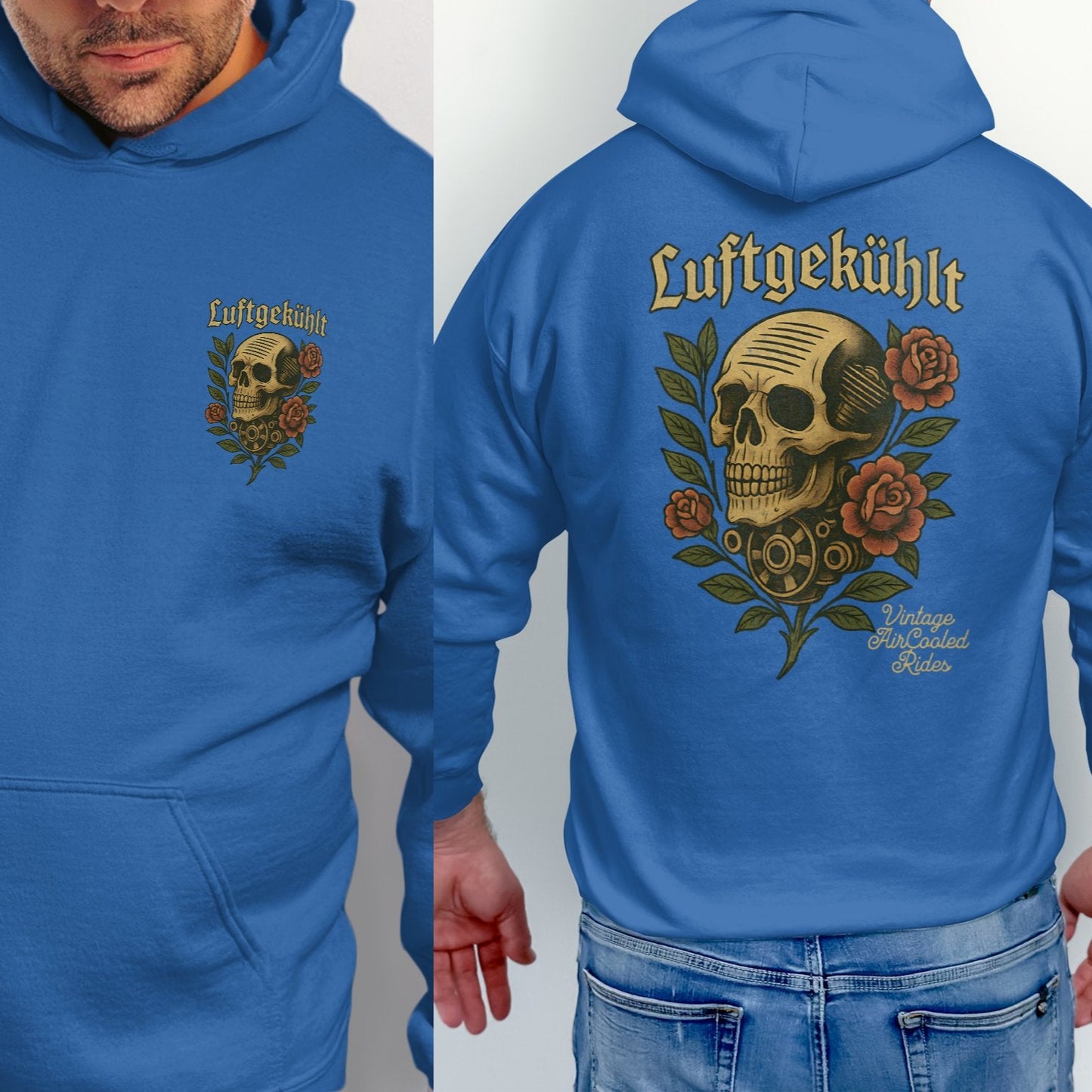 Vintage Skull Roses Blue Hoodie Clothing product type