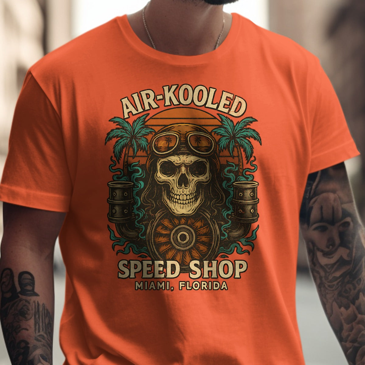 Air-Kooled Speed Shop Cool Skull Graphic T-Shirt Product