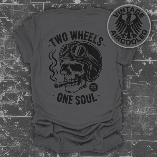 Two Wheels One Soul Skull Graphic Vintage T-Shirt