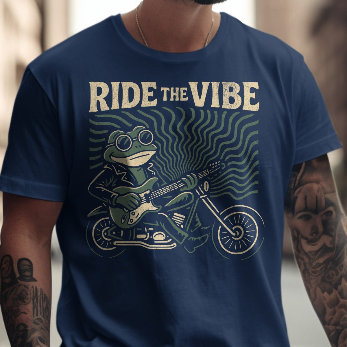 Ride The Vibe Frog On Motorcycle Graphic T-Shirt product