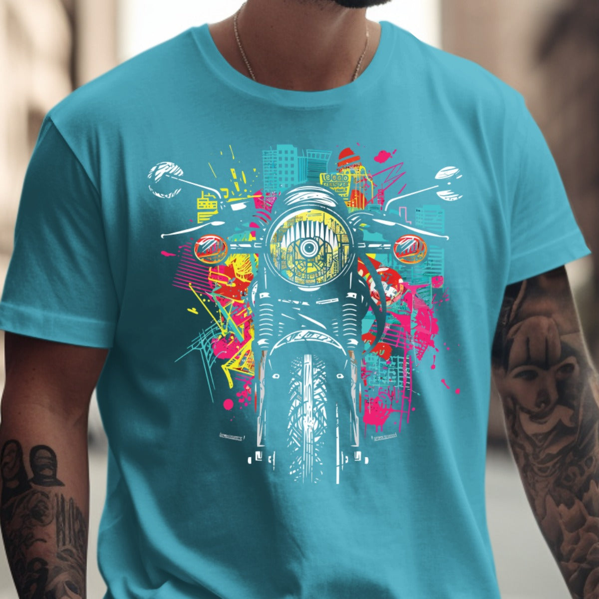 Vibrant Motorcycle Art Print Graphic Tee product