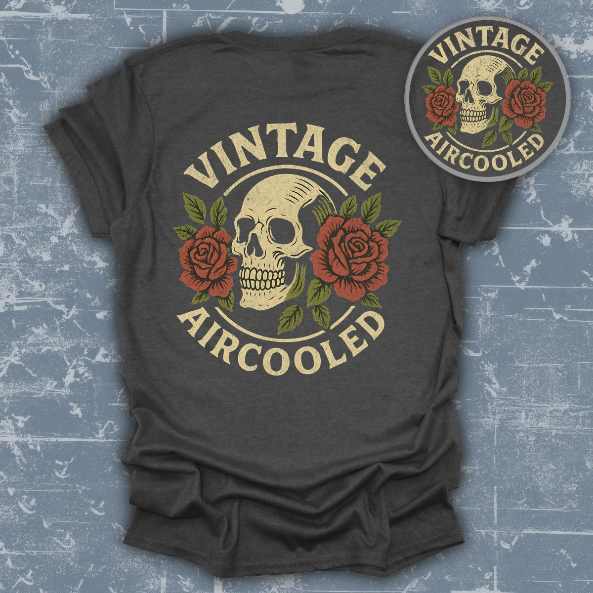 Vintage Aircooled Skull and Roses Graphic T-shirt product