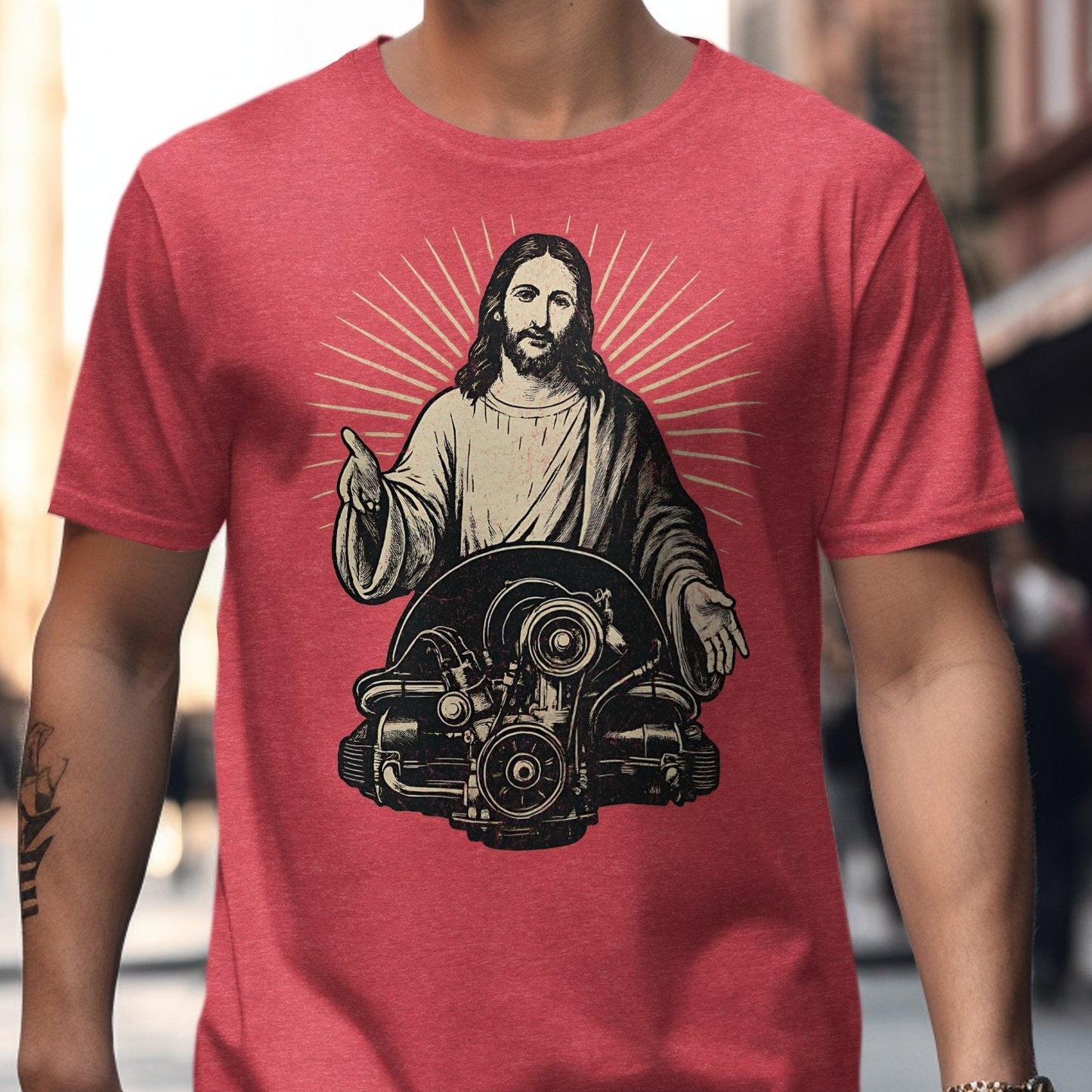 Jesus Engine Graphic Red Short Sleeve T-shirt product