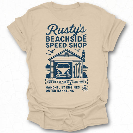 Vintage Rusty's Beachside Speed Shop Graphic Tee