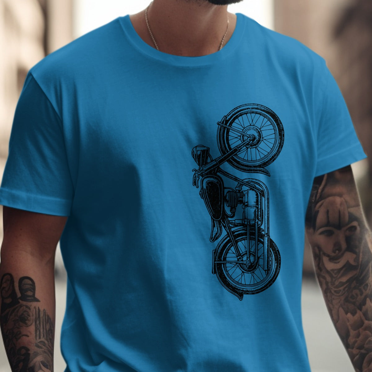Blue Tee Shirt with Vintage Motorcycle Print product type