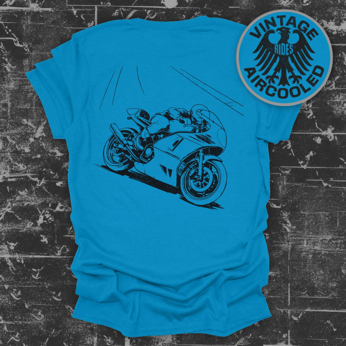 Vintage Rides Blue Motorcycle Graphic T-Shirt product