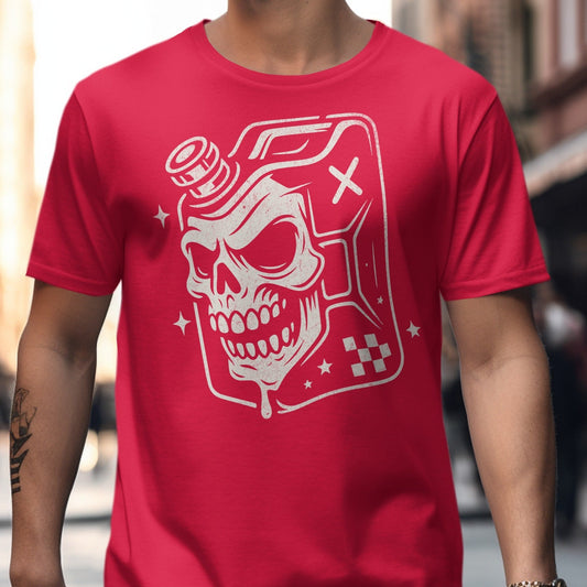 Edgy Skull Gas Can Design Red T-shirt product type