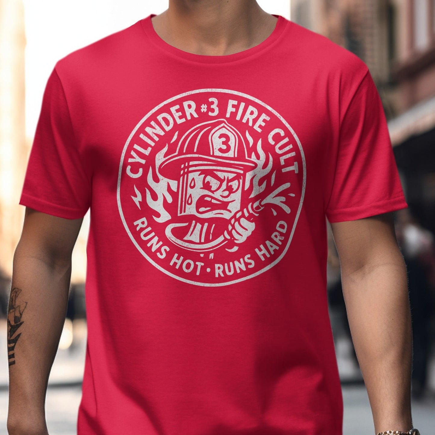 Cylinder 3 Fire Cult Runs Hot Runs Hard T-shirt product