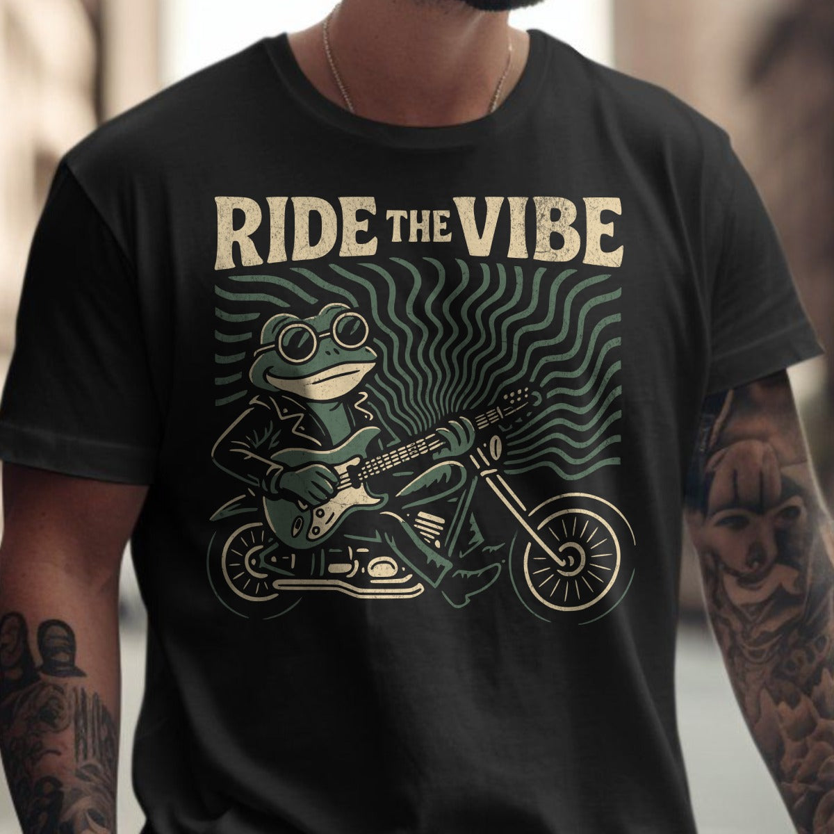 Ride the Vibe Frog on Motorcycle T-shirt product