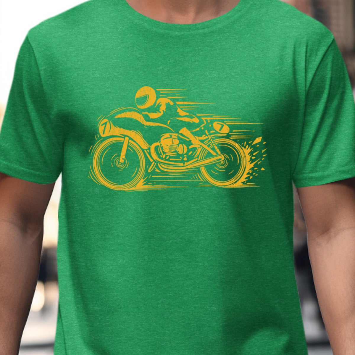 Green T-Shirt With Yellow Motorcycle Print product