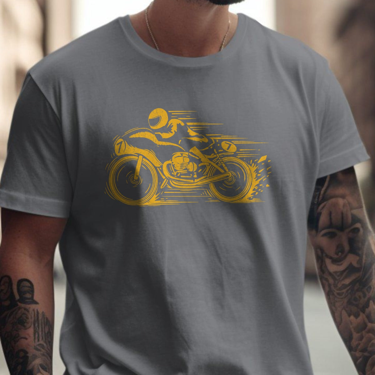 Gray Tee with Yellow Motorbike Design product type
