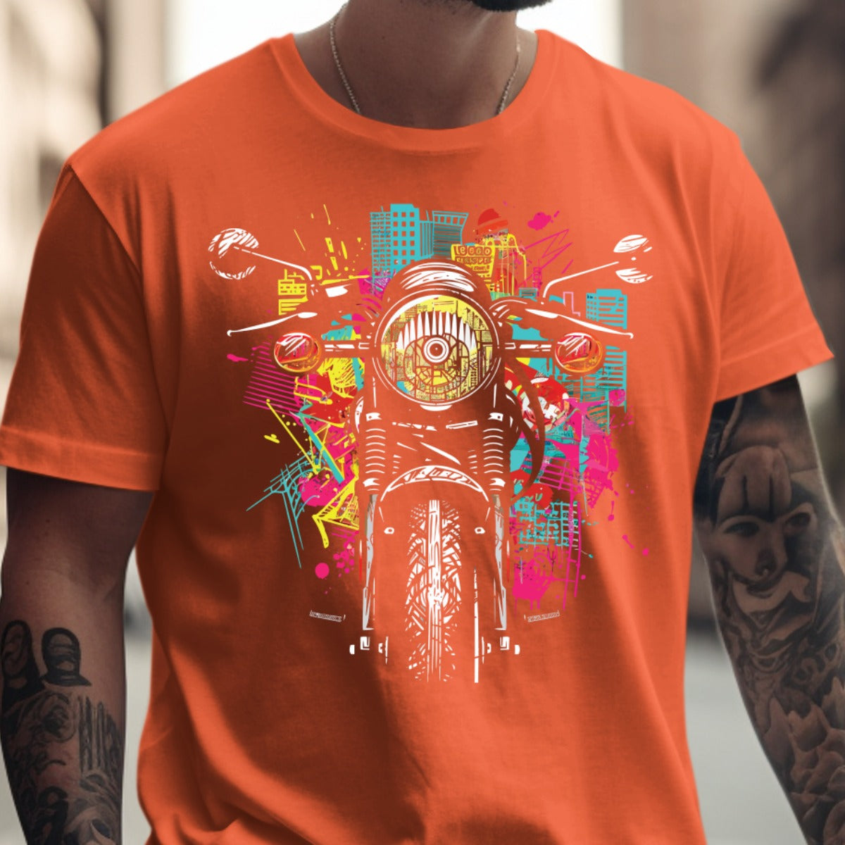 Vibrant Motorcycle Graphic Street Style T-shirt product type