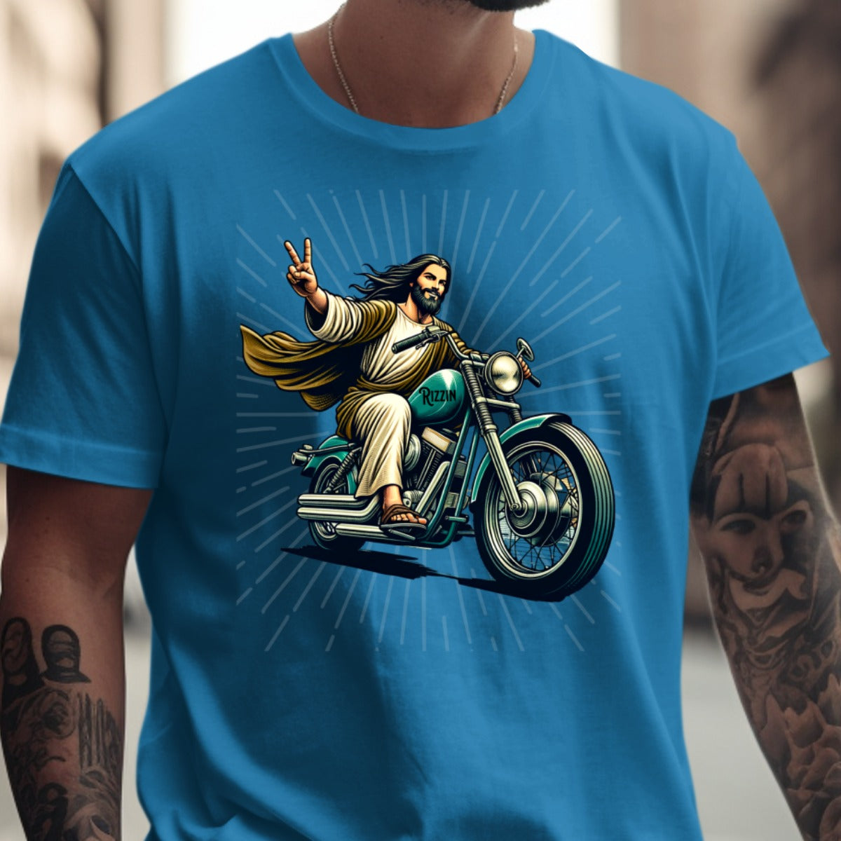 Jesus Motorcycle Rider Peace Sign Graphic product