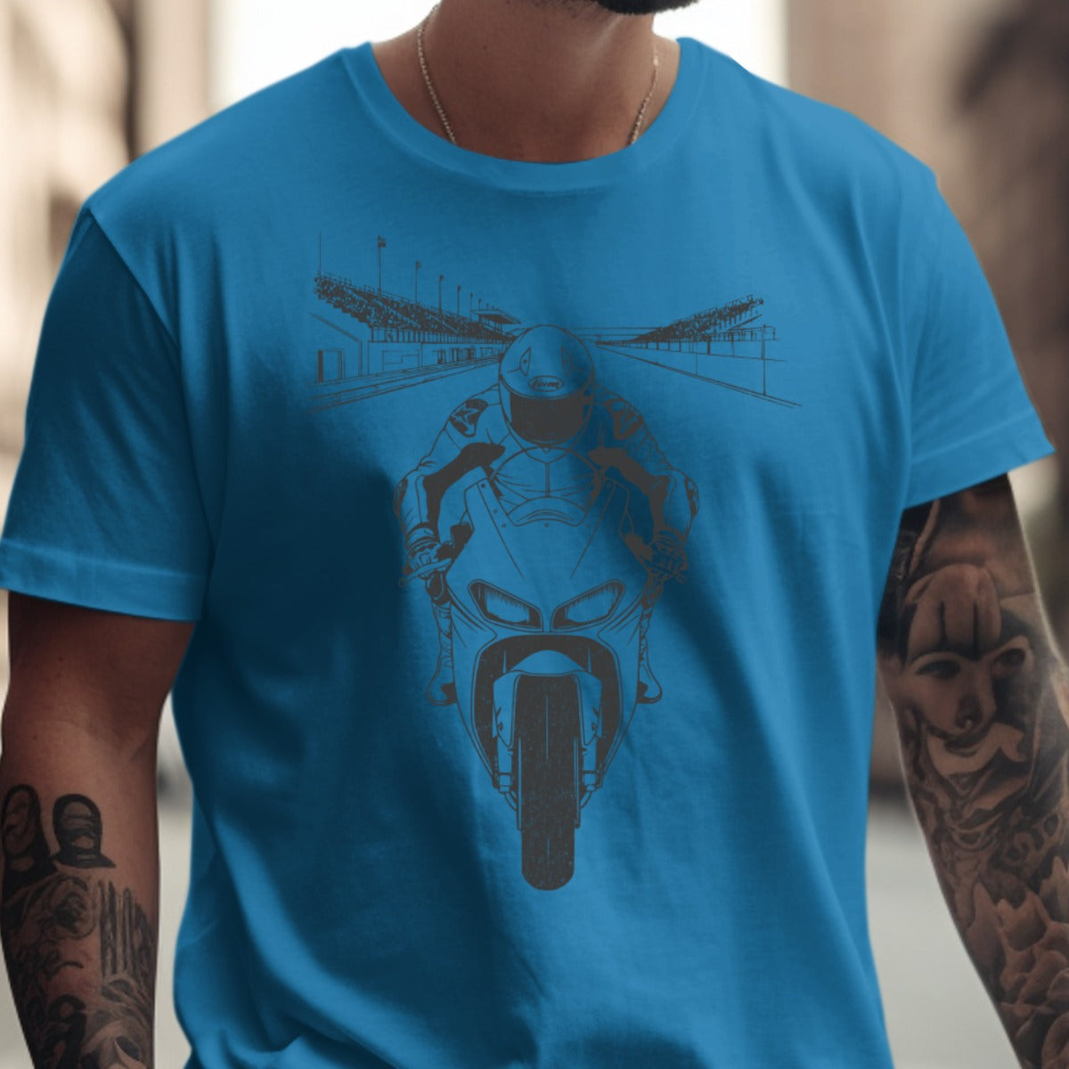 Motorcycle Racer Graphic Blue T-shirt product type