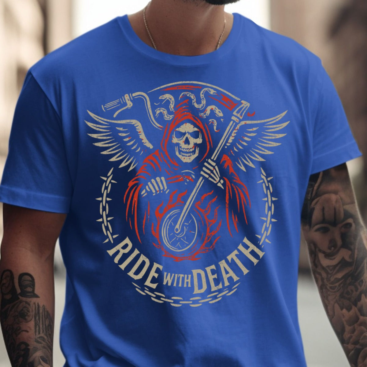 RIDE WITH DEATH Skull Winged Grim Reaper Biker product