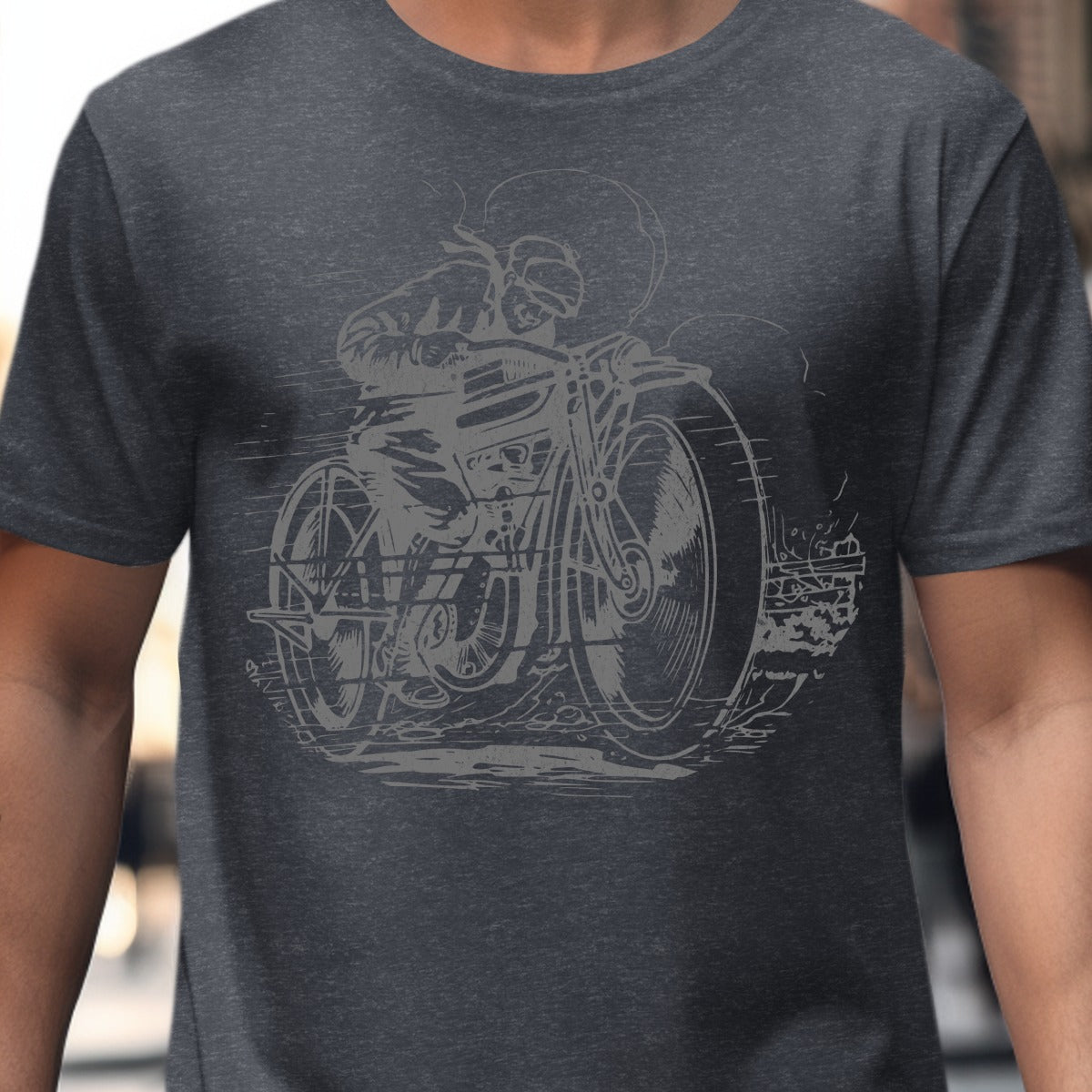 Vintage Motorcycle Graphic on Gray Apparel