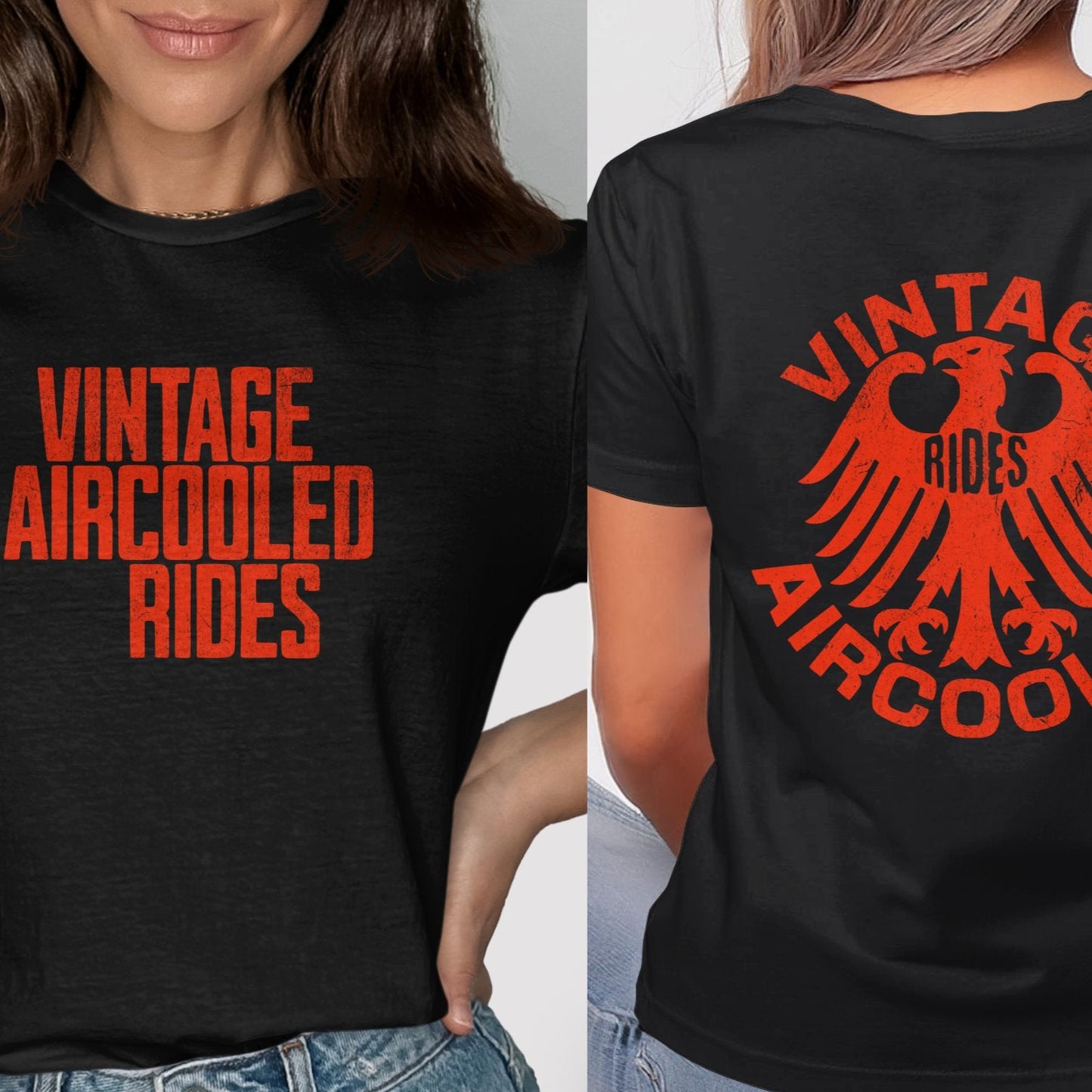 Vintage Aircooled Rides T-shirt black with red text product type