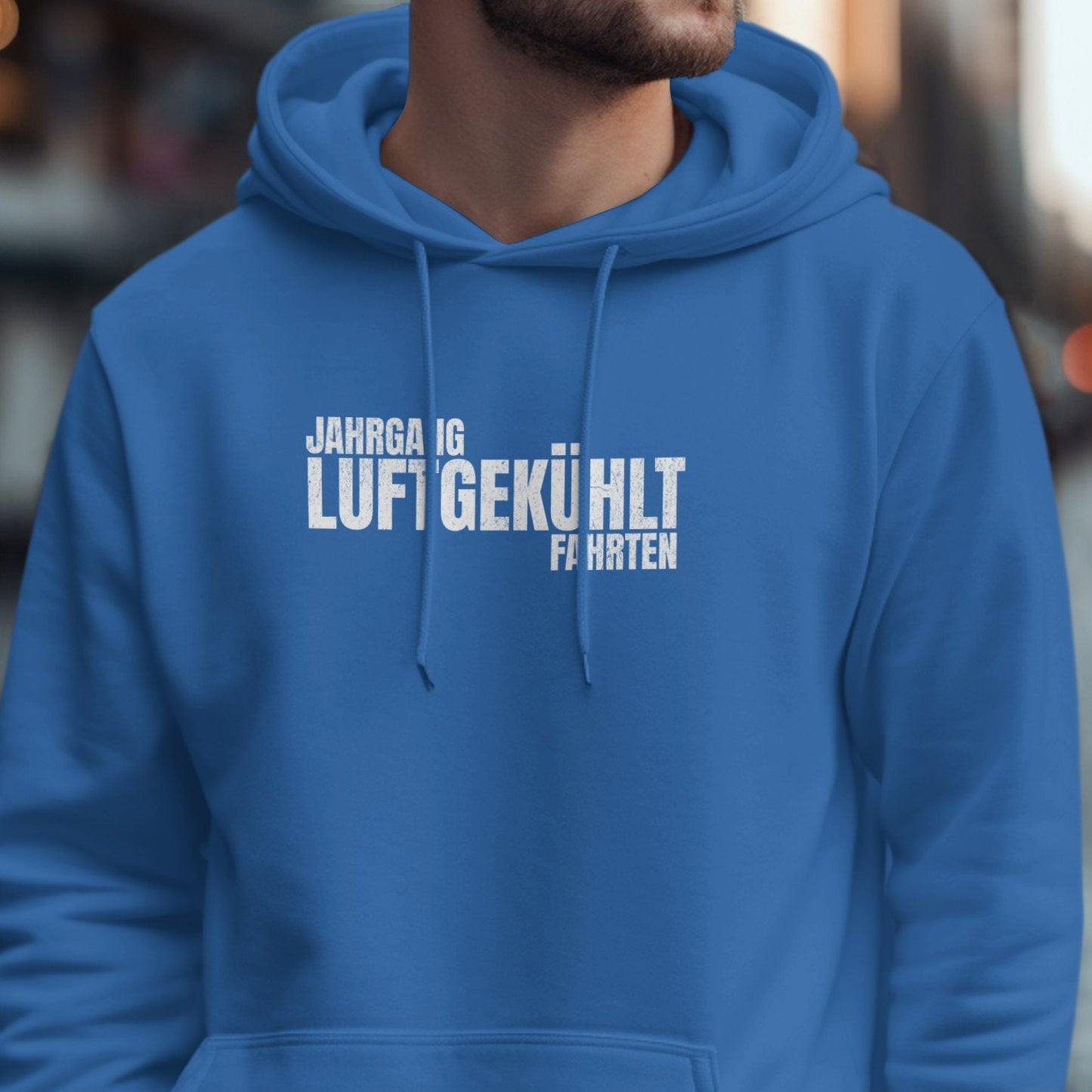 Blue Hoodie with Jahrgang Luftgekühlt Fahren product type