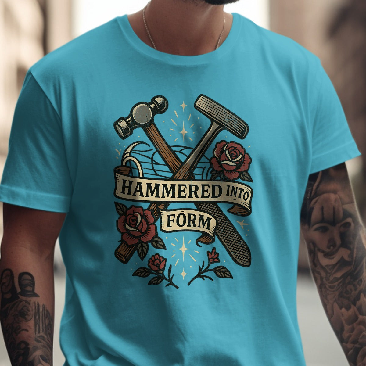Hammered Into Form Graphic Teal Colored Shirt product