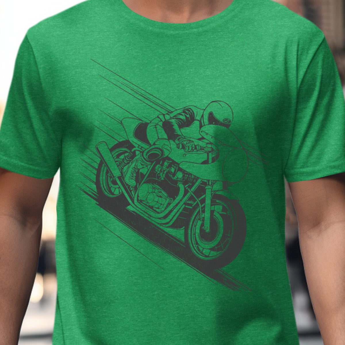 Green T Shirt with Motorcycle Racer Print Product