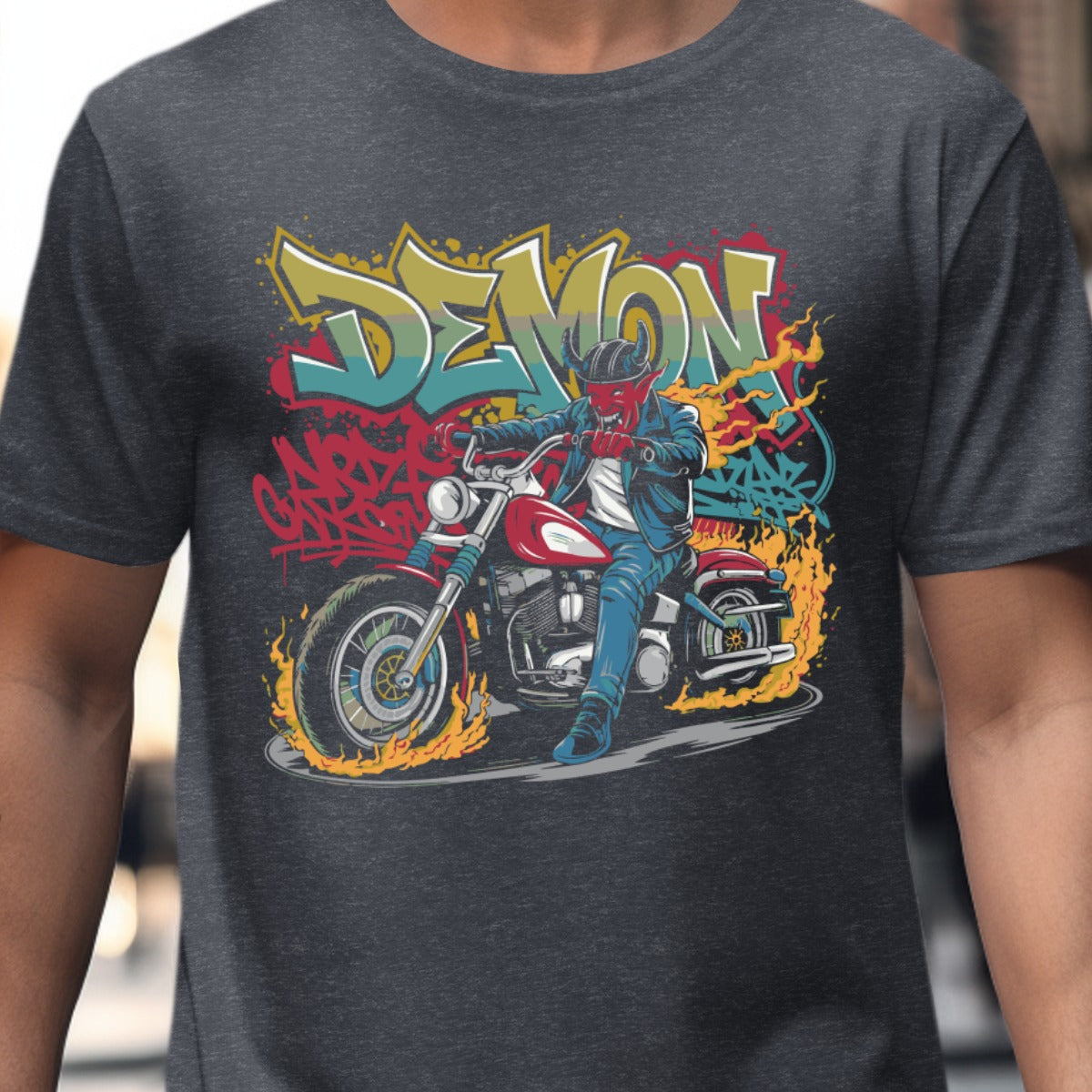 Demon Biker Graffiti Style Graphic T-Shirt product