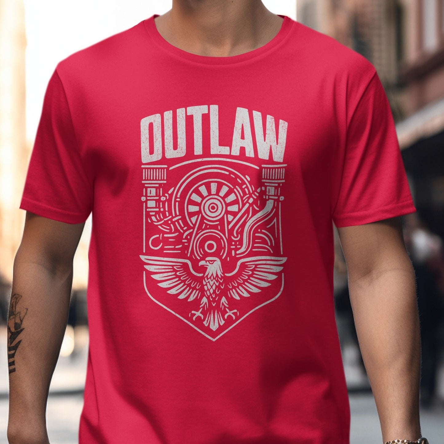 Outlaw Graphic Design on Red T-Shirt product type