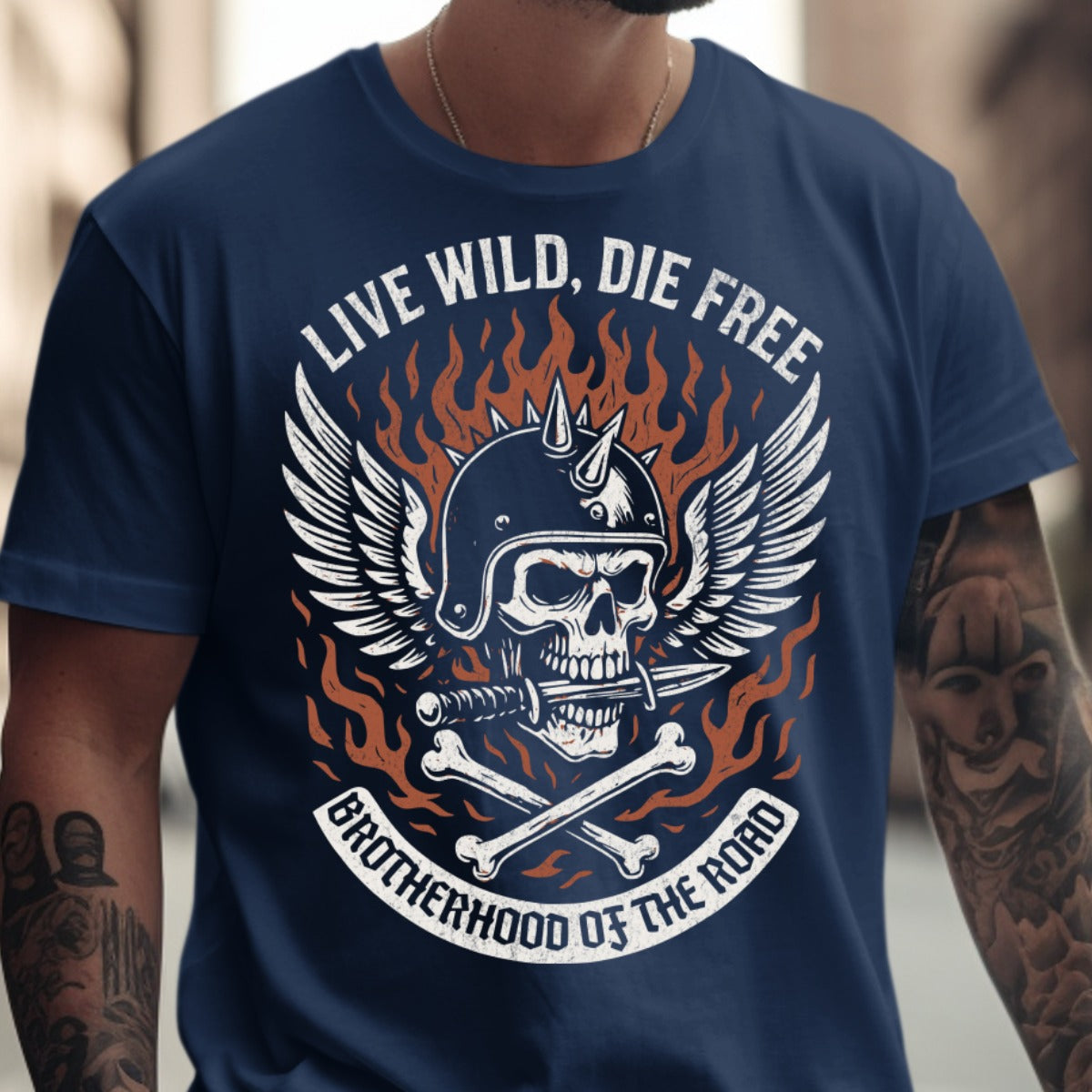 Live Wild Die Free Brotherhood Skull T-shirt product type