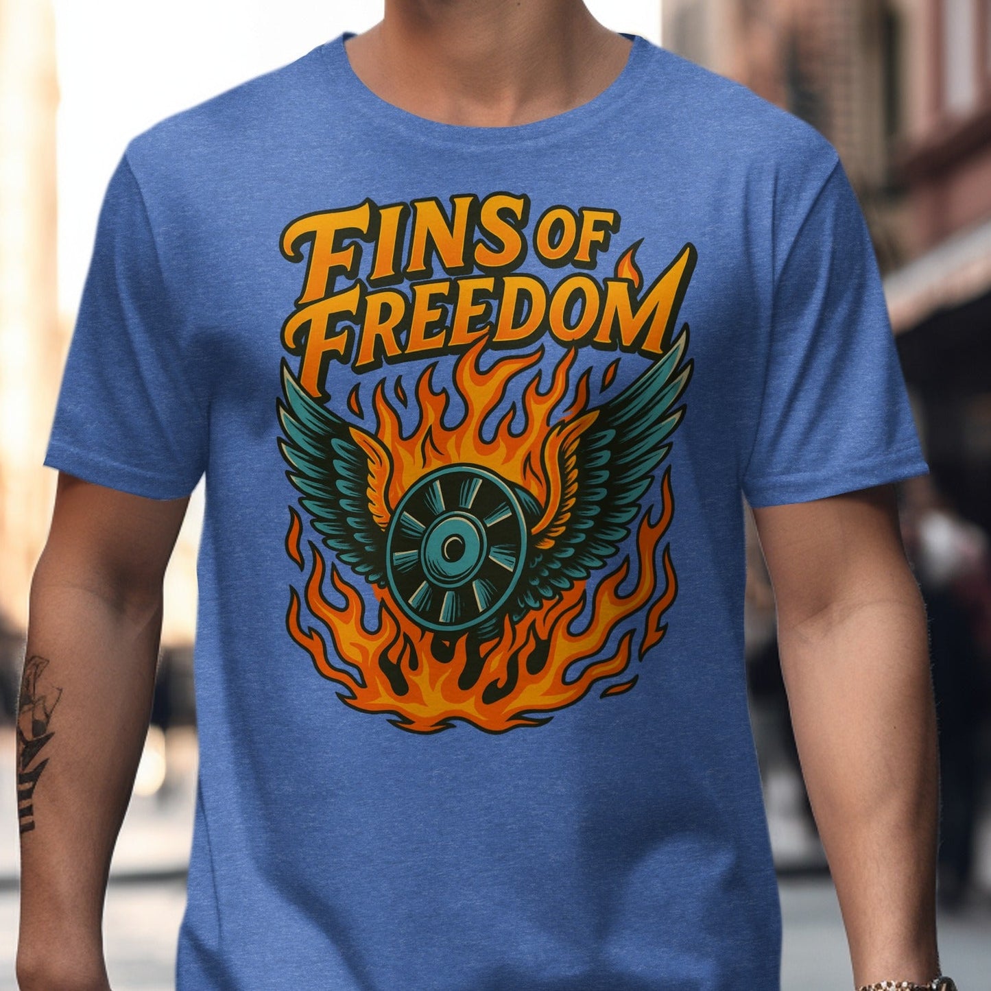 Fins of Freedom Fiery Wheel Graphic T-Shirt product type