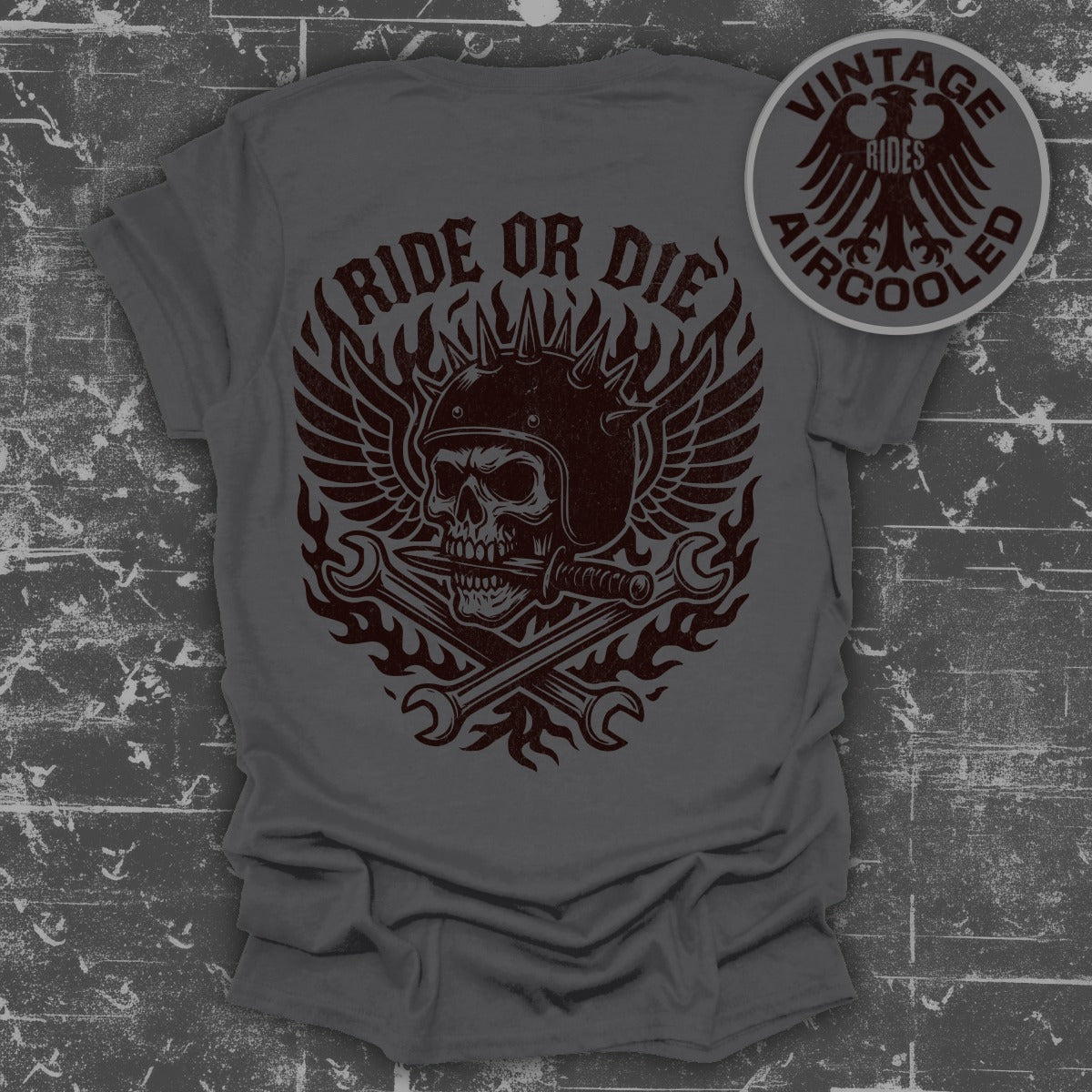 Ride or Die Skull and Wrenches Printed Shirt product type