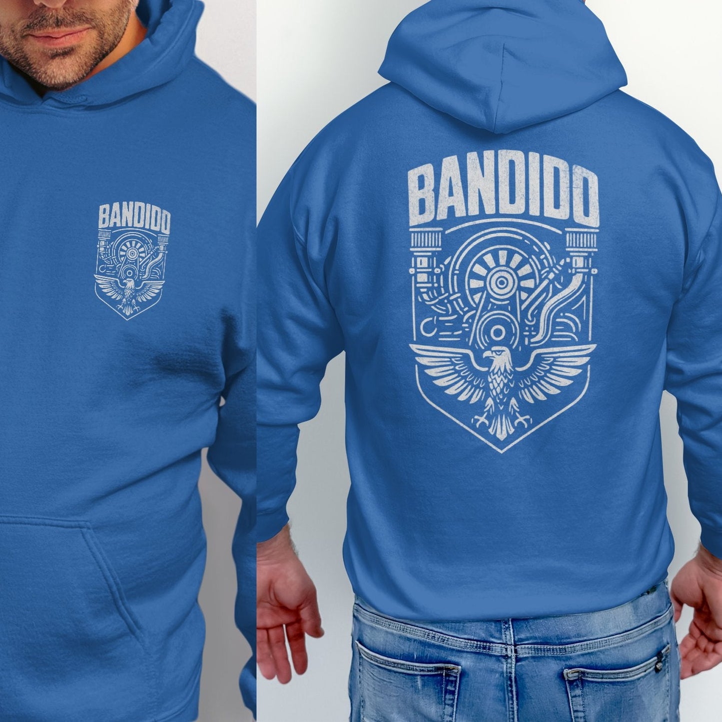 Bandido Blue Hoodie with Back and Front Graphics product type