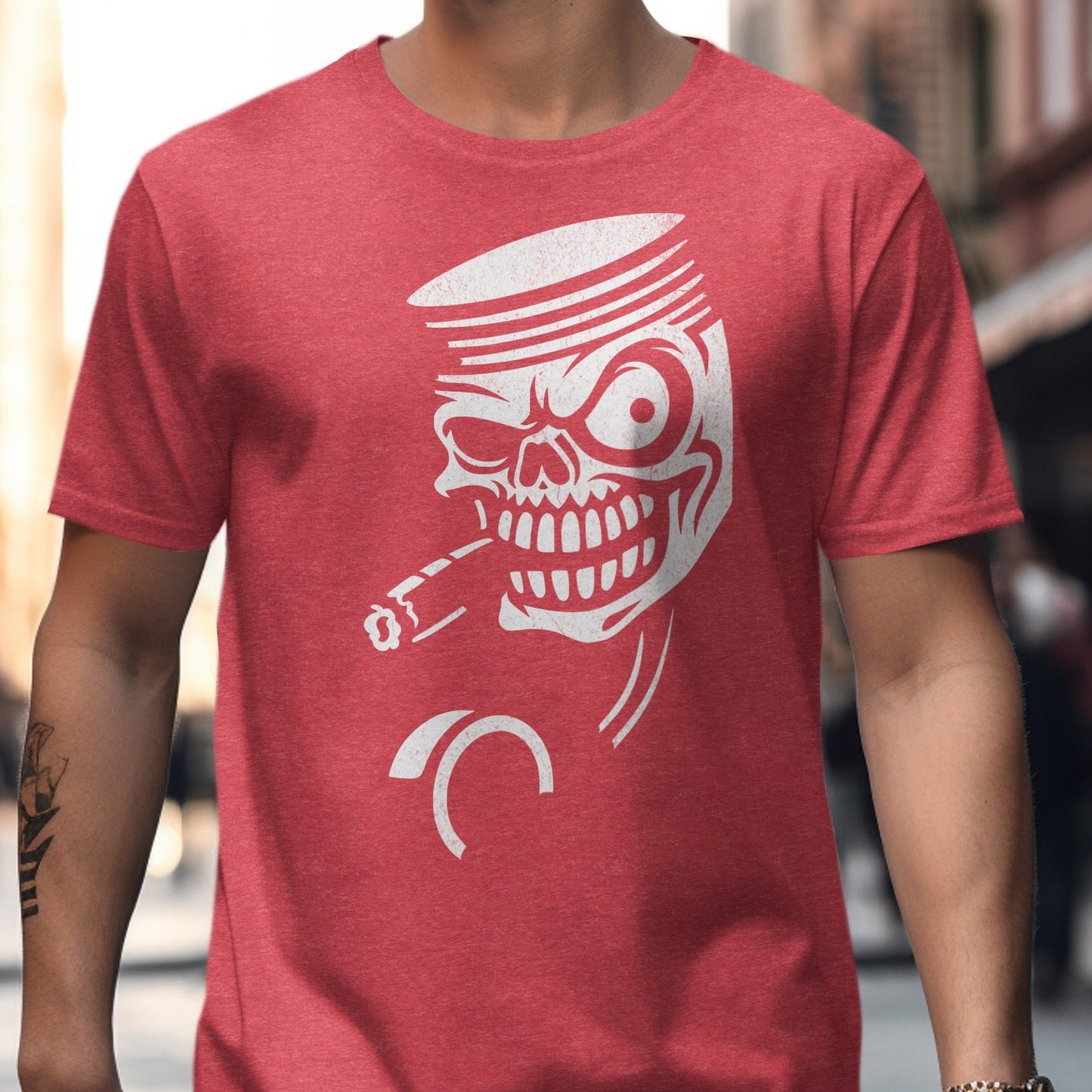 Retro Cartoon Skull Smoking Red T-Shirt product