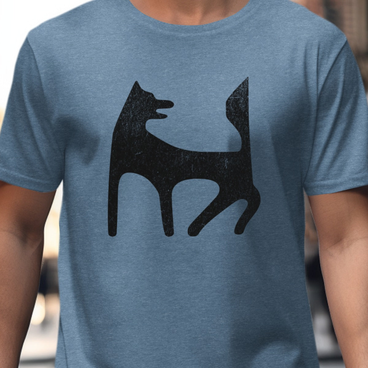 Abstract Black Cat Design on Blue T-Shirt product