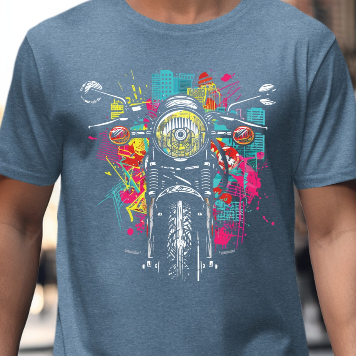 Colorful Motorcycle City Art Design T-shirt product type
