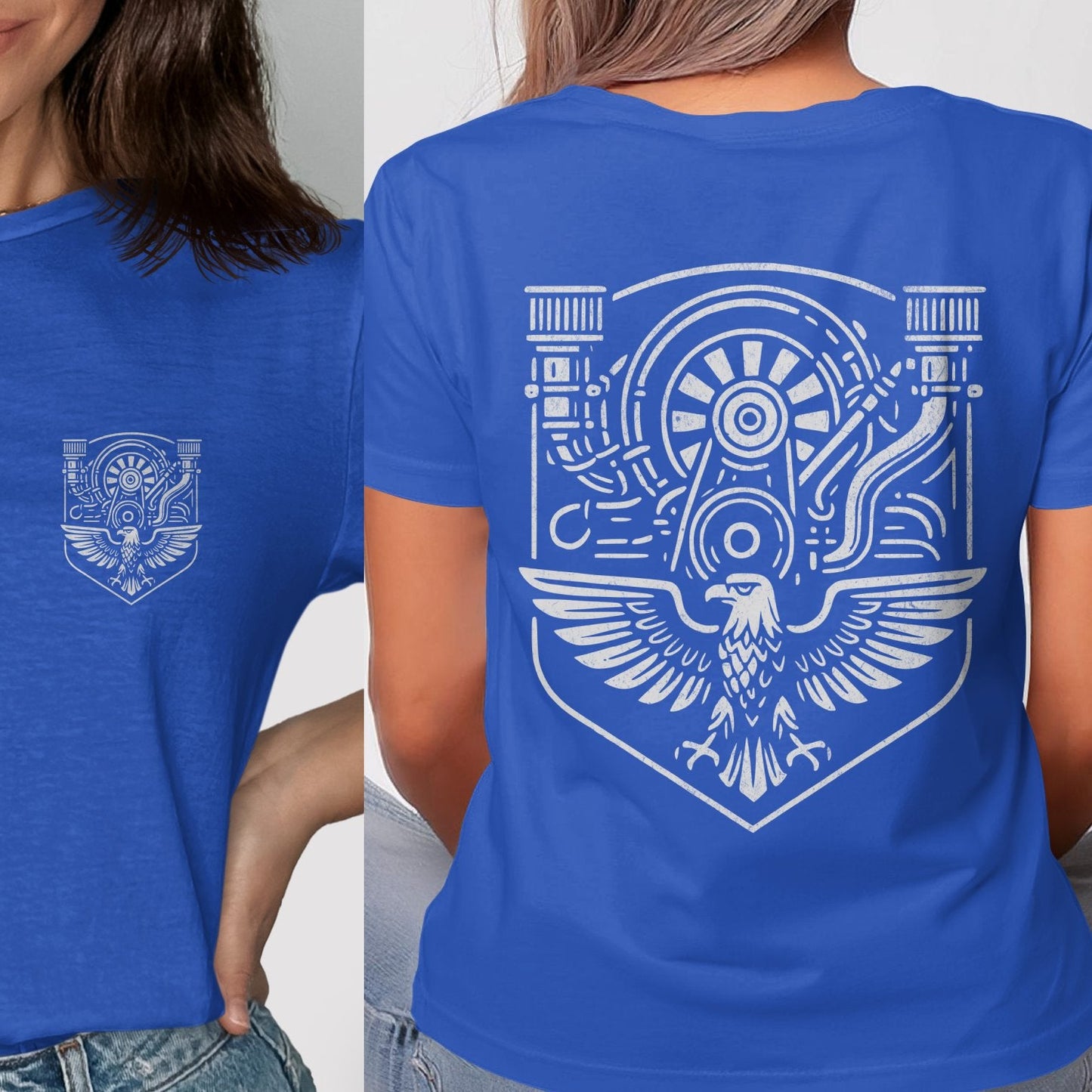 Blue T-Shirt with Intricate Engine and Eagle product type