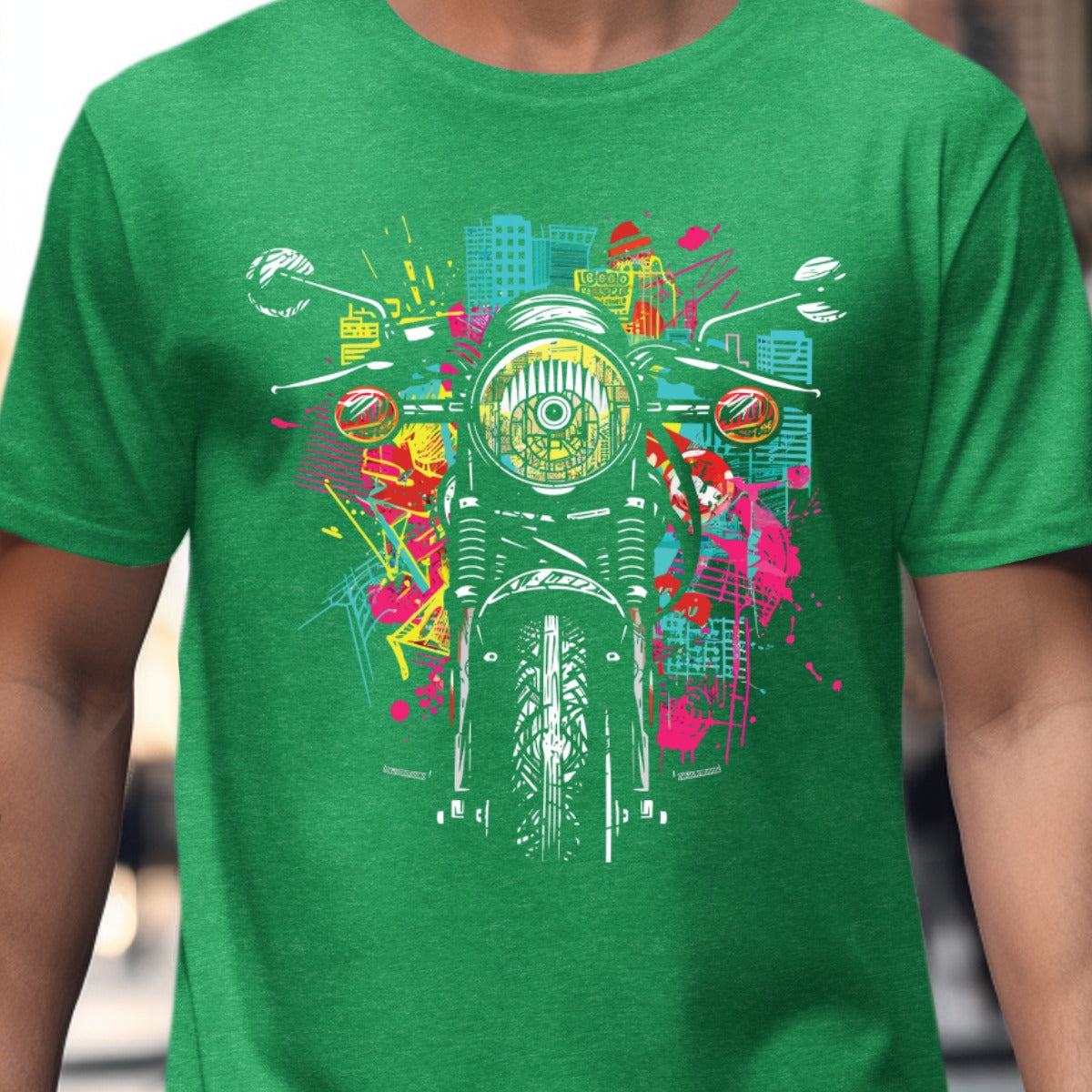 Vibrant Urban Motorcycle Graphic T-Shirt product