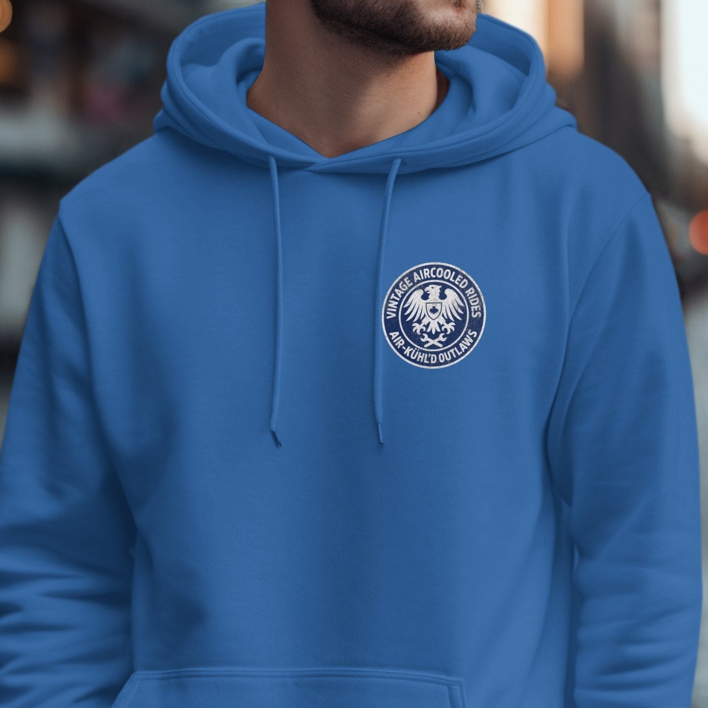 Blue Hoodie with White Embroidered Chest Logo product